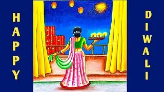 Happy diwali scenery drawing step by step/Diwali festival scenery drawing/Diwali drawing 