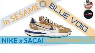 NIKE SACAI VAPORWAFFLE in SESAME BLUE VOID &times; On Feet