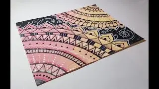 Doodled Mixed Media Mandalas on Yellow and Pink Painted Paper