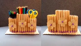 How To Make A Beautiful Pen Holder | Easy Wooden Pen Holder With Ice Cream Stick | #craft #diy