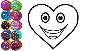 Smiley Rainbow Heart with Glitter Coloring and Drawing Learn Colors | Mirza Colors Kids