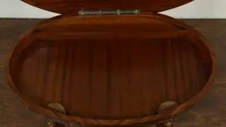 Italian Sorrento Marquetry Vintage Chairside Table, Reuge Swiss Music Box #24755