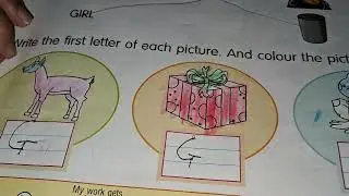 Write the first letter of each picture.and colour the pictures. 