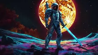 Art Corner || TV Wallpaper_ Space knight holding a glowing sword on the moon