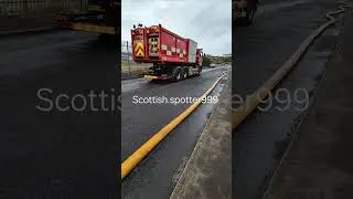 Scottish fire and rescue prime mover/ high volume pump on scene of the level 3 fire in linwood