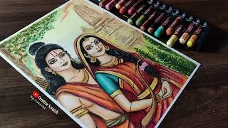 Shree Ram Sita Drawing Easy Step by Step | Ram Ji and Mata Sita Oil Pastel Drawing #rammandir #ram