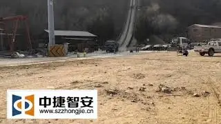 Hydraulic Rising bollard crash testing with truck