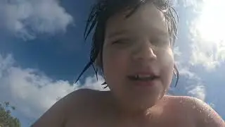 Nicholas braving open ocean to get on a floating slide