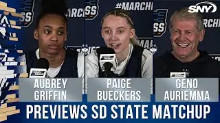 Paige Bueckers & Geno Auriemma preview UConn's NCAA Tournament matchup against South Dakota State
