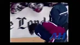 OHL Mar. 11, 2005 Bryan Rodney,LDN v Steve Downie,WIN (highstick) London Knights Windsor Spitfires