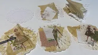 Junk journal embellishments using doilies & scraps / vintage sewing theme