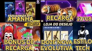 AMANH&Atilde; TOP CRIMINAL, BONUS DE RECARGA, PASSE COM DESCONTO, ESTILO TECH, DOZE EVOLUTIVA NOVIDADES FF