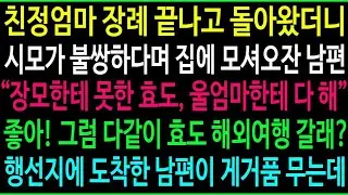 친정엄마 장례 끝나고 돌아왔더니 시모가 불쌍하다며 집에 모셔오자는 남편, 좋아! 그럼 다같이 효도 해외여행 갈래 다음날 행선지에 도착한 남편이 거품 무는데ㅋ