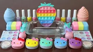 Mixing&rdquo;Pastel Strawberry&rdquo;Eyeshadow and Makeup,parts,glitter Into Slime!Satisfying Slime Video!★ASMR★