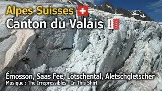 Vues a&eacute;riennes du Valais Suisse (&Eacute;mosson, Saas Fee, L&ouml;tschental, Aletsch) - Juillet 2024 | 4K UHD