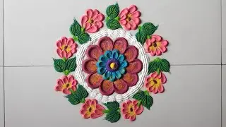 Simple flower colourful rangoli ★ circle shape flower rangoli art