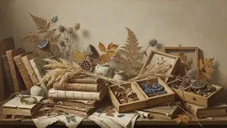 Samsung Frame TV Art - Dried Botanicals, Ancient Books & Magnifying Glass - Natural History