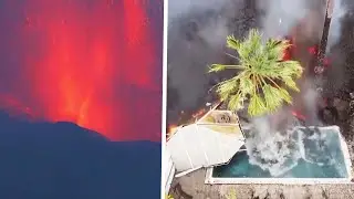 Lava Flows Into Pool After Volcano Erupts on Canary Islands
