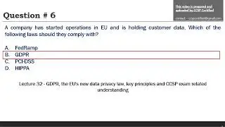 Lecture 56:  CCSP Exam Question Bank 2 | Chain of Custody | GDPR | Key Management | DAM| WAF| OAuth2