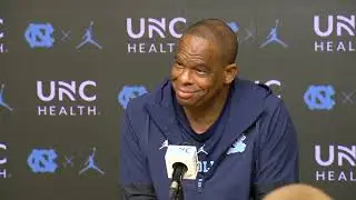 UNC basketball coach Hubert Davis meets with the media