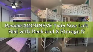 Review ADORNEVE Twin Size Loft Bed with Desk and 8 Storage Drawers, Metal Kids Loft Bed Twin with LE