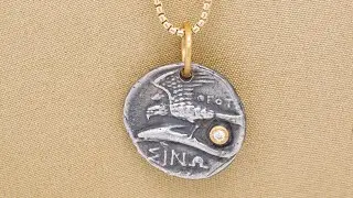 Eagle and Dolphin with Sinope on Backside, Charm Pendant Necklace with Diamond, 24kt Gold and Silver