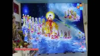 Printed Stretch Ceiling with Backlit, Buddha Style Painting
