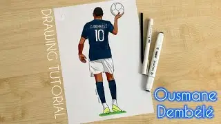 How to draw a soccer player Ousmane Dembele / Paris Saint-Germain / UEFA Champions league
