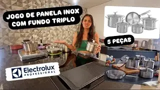 JOGO DE PANELA INOX COM FUNDO TRIPLO ELECTROLUX 5 PEÇAS