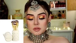 Fabulous Navratri Makeup using Beginner Friendly Brushes | Gold Glitter Eye Look | Party Makeup
