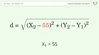 Find the distance between two points p1 (55,80) and p2 (83,47): Step-by-Step Video Solution