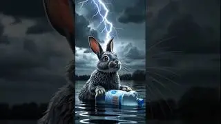 Serious rabbit saves little kitten