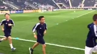 B running on to PPL park field with his summer select team