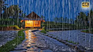 Heavy Rain Sounds for Sleeping in a Bamboo Shack near River Canal with Thatch Roof No Thunder Sound