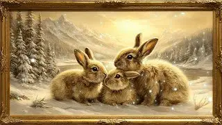 Vintage Winter Rabbit Family TV Art | Cozy Holiday Silent Screensaver
