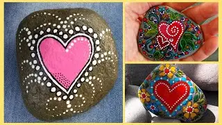 Unique & elegant madala dot painted heart rock stone painting 🎨 ideas