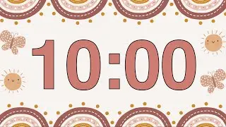10 Minute Happy Boho Rainbow Classroom Timer (Calm Bell Alarm at End, No Music)