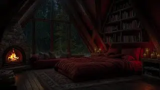 Rustic Cabin Attic Ambience | Rainy Night, Fireplace & Relaxing Rain Sounds for Sleep