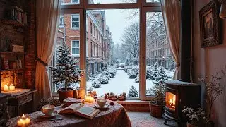 Tranquil Winter Jazz Ambience ❄️ Cozy Living Room & Fireplace Sounds for Study & Work