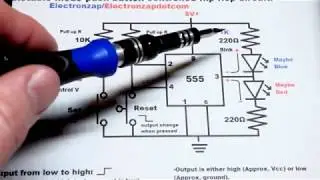 555 timer bistable flip flop mode basic circuit with alternating LEDs electronics by electronzap