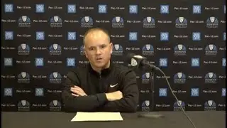 Oregon State head coach Scott Rueck speaks with the media following Pac-12 Tournament exit