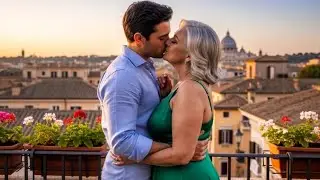 A mature woman's first date ends with tender  kisses from a oung man