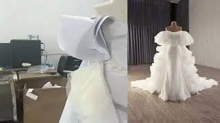 Unique Design Sparkly Wedding Dress With Cape train