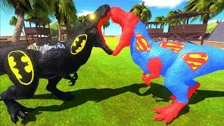 BATMAN T-REX vs SUPERMAN T-REX JUNGLE DEATH RUN - Animal Revolt Battle Simulator