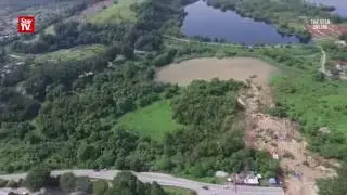 Piling works to fortify the ground at landslide site