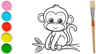 How to Draw a Monkey for Kids | Coloring and Painting of a Monkey