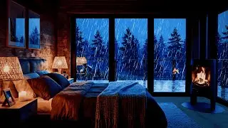 Calming Rain Sounds in The Forest with Cozy Fireplace | Cabin Sleep Night &ndash; Relaxing Cabin Rain