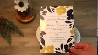 black and gold foil stamped flower wedding invitations