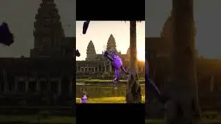 Modern Purple Drone Crashes Into Palm Tree Near Ancient Angkor Wat Temple! #aivideo #drone #shorts