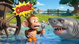 Baby Monkey Fixes The Water Wheel And Meets A Shark | Kids Storytime
